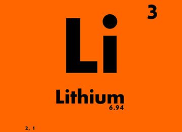 an orange background with the symbol of the element lithium