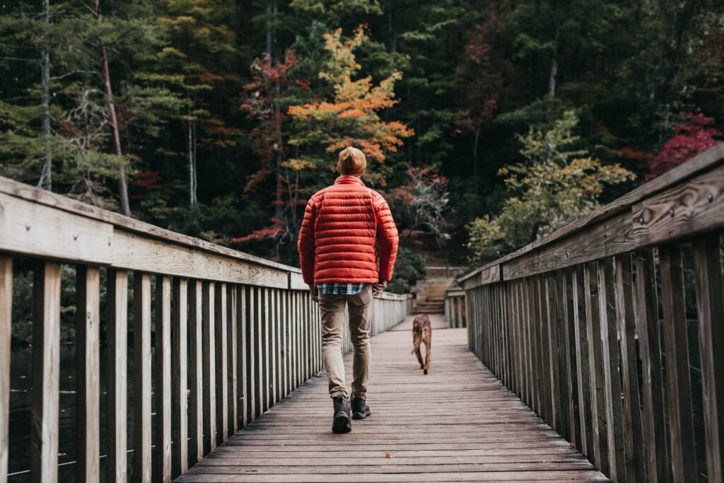 Person on hike with dog to Maintain Mental Wellness in the Fall