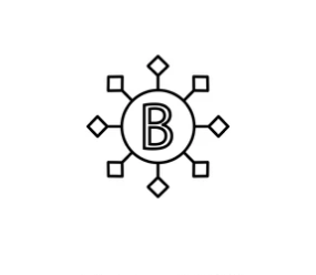 the b logo is shown in black and white
